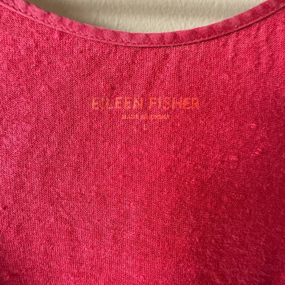 Women's L Eileen Fisher Organic Linen Jersey Long Fuchsia Racer Back Tank - Picture 5 of 7